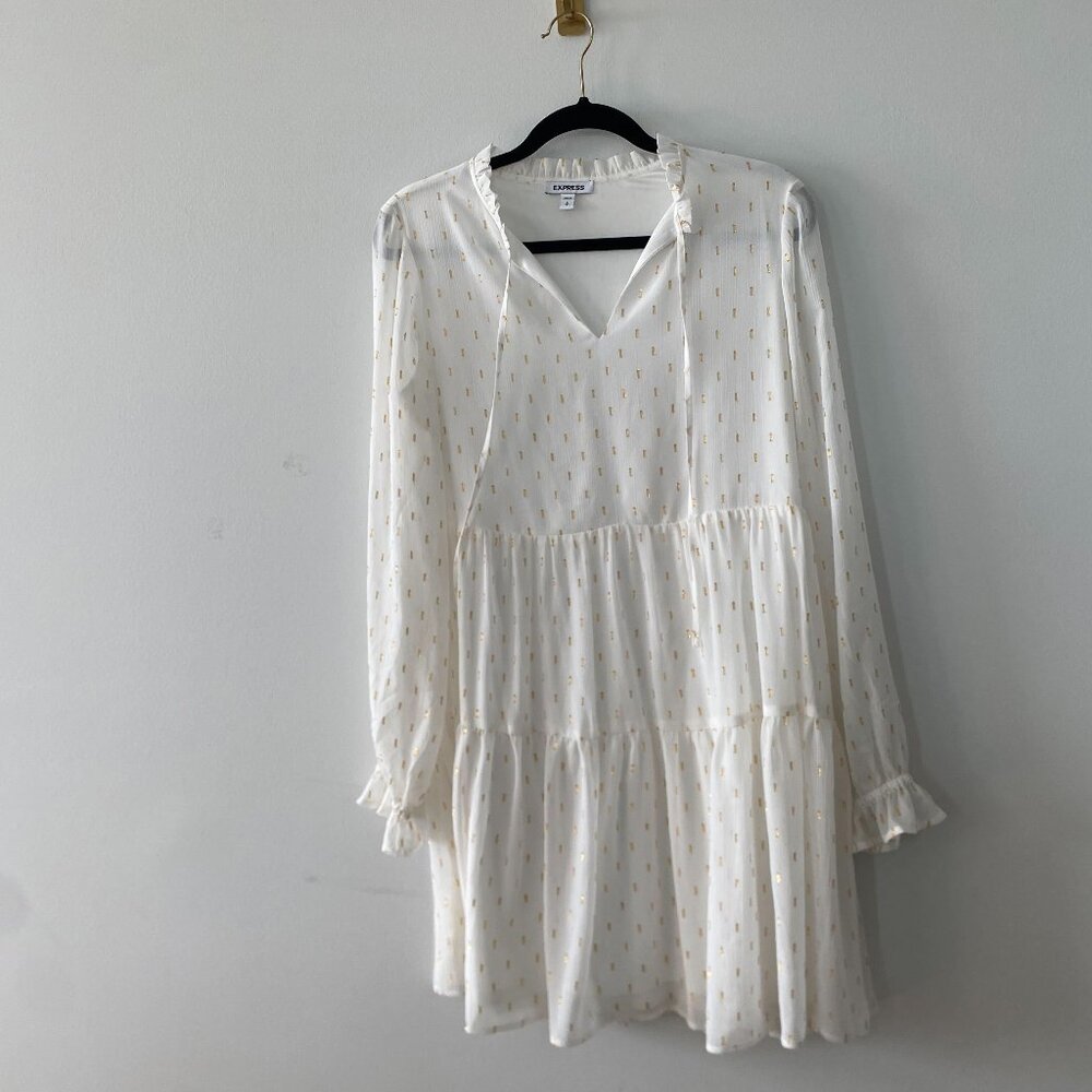 White & Gold Flowey Boho Dress